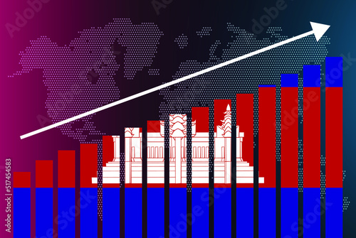 Cambodia bar chart graph, increasing values, country statistics concept, Cambodia country flag on bar graph