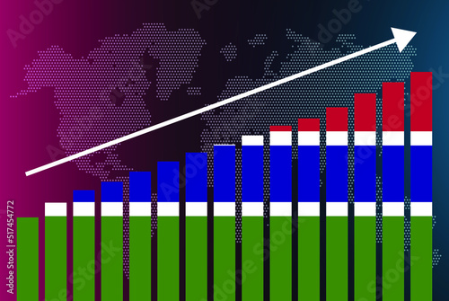 Gambia bar chart graph, increasing values, country statistics concept, Gambia country flag on bar graph