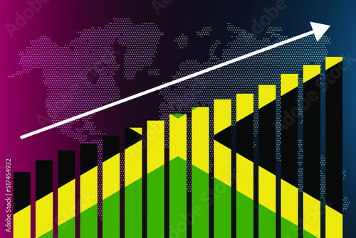 Jamaica bar chart graph, increasing values, country statistics concept, Jamaica country flag on bar graph