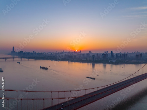 Wuhan YingWuzhou Yangtze River Bridge aerial scenery scenery © Hao