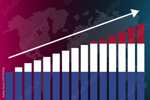 Netherlands bar chart graph, increasing values, country statistics concept, Netherlands country flag on bar graph