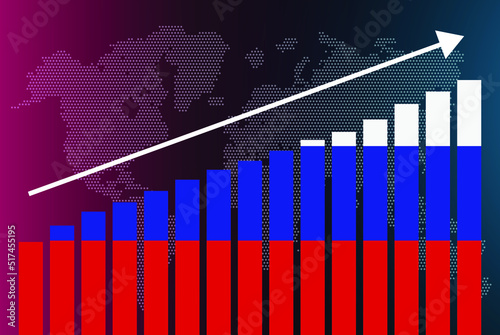 Russia bar chart graph, increasing values, country statistics concept, Russia country flag on bar graph