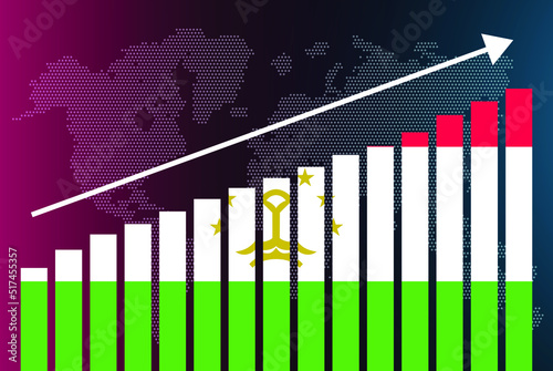 Tajikistan bar chart graph, increasing values, country statistics concept, Tajikistan country flag on bar graph