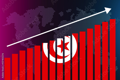 Tunisia bar chart graph, increasing values, country statistics concept, Tunisia country flag on bar graph