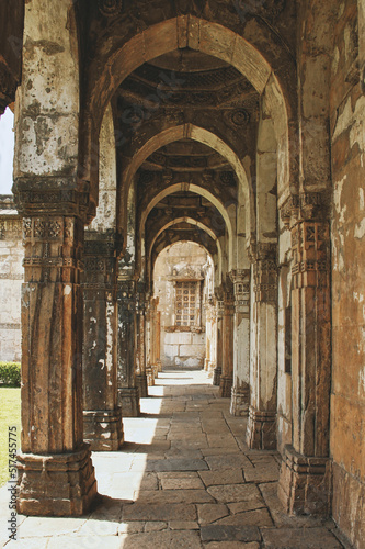 A pillared corridor going around the Jama Masjid  Champaner.