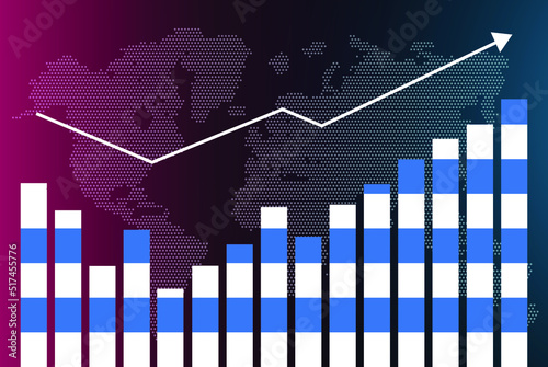 Uruguay bar chart graph with ups and downs, increasing values, Uruguay country flag on bar graph, upward rising arrow on data, news banner idea, developing country concept