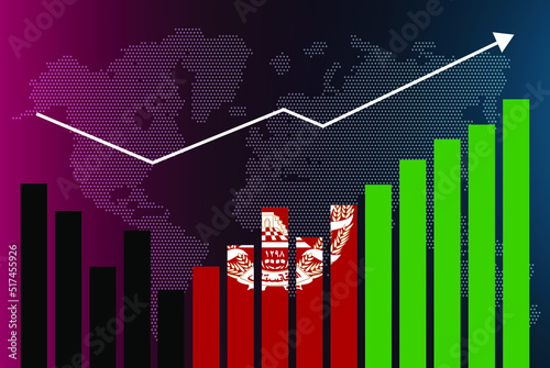Afghanistan bar chart graph with ups and downs, increasing values, Afghanistan country flag on bar graph