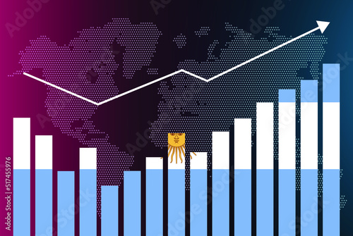 Argentina bar chart graph with ups and downs, increasing values, Argentina country flag on bar graph, upward rising arrow on data, news banner idea, developing country concept