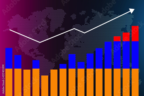 Armenia bar chart graph with ups and downs, increasing values, Armenia country flag on bar graph, upward rising arrow on data, news banner idea, developing country concept