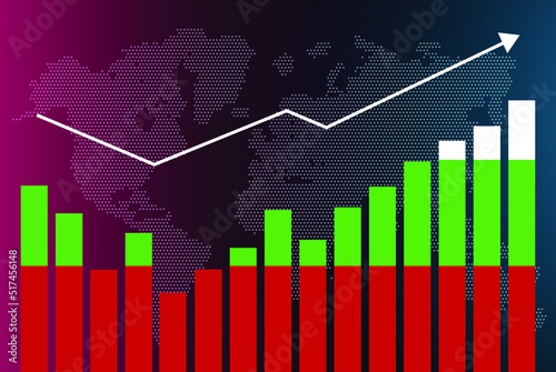 Bulgaria bar chart graph with ups and downs, increasing values, Bulgaria country flag on bar graph, upward rising arrow on data, news banner idea, developing country concept