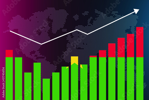 Burkina Faso bar chart graph with ups and downs, increasing values, Burkina Faso country flag on bar graph, upward rising arrow on data, news banner idea, developing country concept
