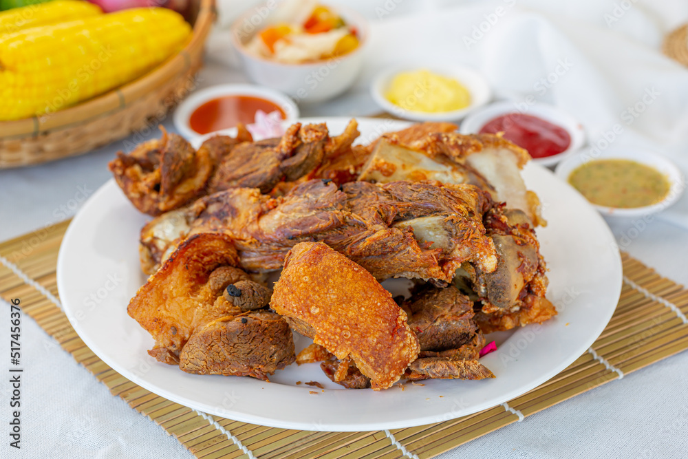 Crispy pork, Grilled oriental pork belly on a plate