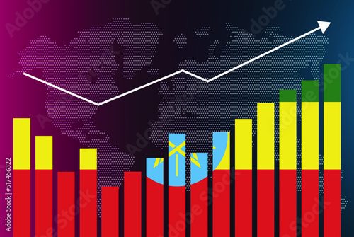 Ethiopia bar chart graph with ups and downs, increasing values, Ethiopia country flag on bar graph, upward rising arrow on data, news banner idea, developing country concept