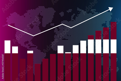 Latvia bar chart graph with ups and downs, increasing values, Latvia country flag on bar graph, upward rising arrow on data, news banner idea, developing country concept