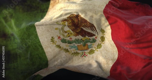 Old Mexico Flag waving at wind. Loop photo