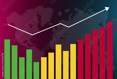Mali bar chart graph with ups and downs, increasing values, Mali country flag on bar graph, upward rising arrow on data, news banner idea, developing country concept