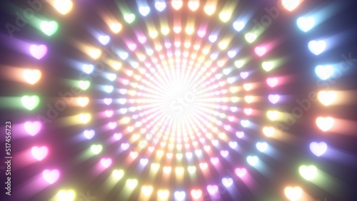 Rainbow Ring Circle of Hearts Tunnel Spinning Glowing Shining Fast - Abstract Background Texture