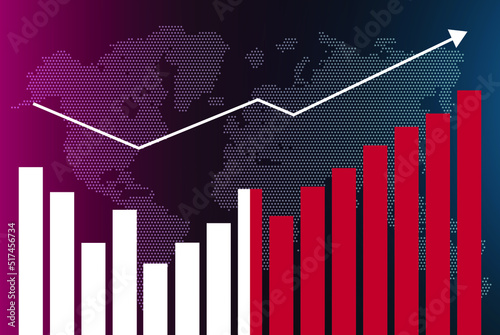 Malta bar chart graph with ups and downs, increasing values, Malta country flag on bar graph, upward rising arrow on data, news banner idea, developing country concept