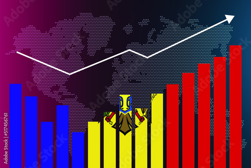 Moldova bar chart graph with ups and downs, increasing values, Moldova country flag on bar graph, upward rising arrow on data, news banner idea, developing country concept