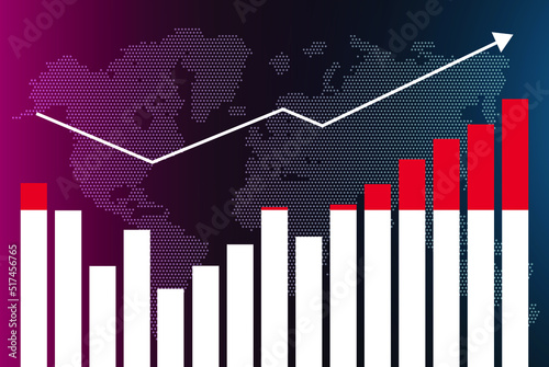 Monaco bar chart graph with ups and downs, increasing values, Monaco country flag on bar graph, upward rising arrow on data, news banner idea, developing country concept