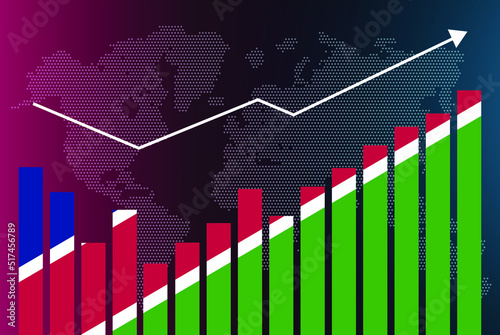 Namibia bar chart graph with ups and downs, increasing values, Namibia country flag on bar graph, upward rising arrow on data, news banner idea, developing country concept