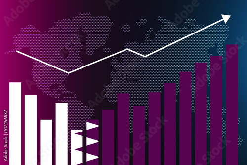 Qatar bar chart graph with ups and downs, increasing values, Qatar country flag on bar graph, upward rising arrow on data, news banner idea, developing country concept