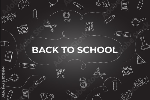 hand drawn Welcome back to school background with school tools.