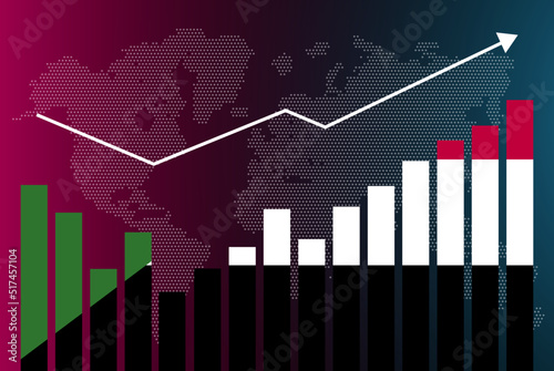 Sudan bar chart graph with ups and downs, increasing values, Sudan country flag on bar graph, upward rising arrow on data, news banner idea, developing country concept