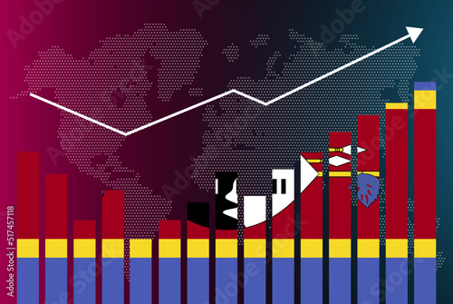 Swaziland bar chart graph with ups and downs, increasing values, Swaziland country flag on bar graph, upward rising arrow on data, news banner idea, developing country concept