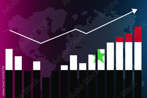 Syria bar chart graph with ups and downs, increasing values, Syria country flag on bar graph, upward rising arrow on data, news banner idea, developing country concept