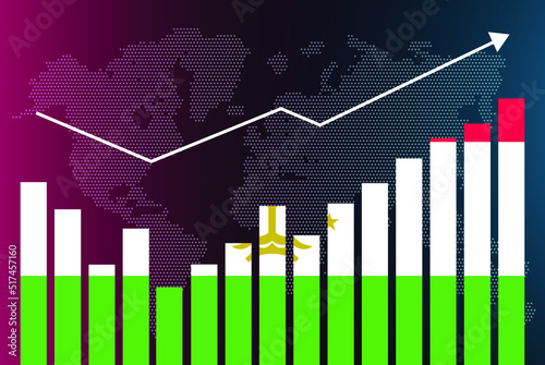 Tajikistan bar chart graph with ups and downs, increasing values, Tajikistan country flag on bar graph, upward rising arrow on data, news banner idea, developing country concept