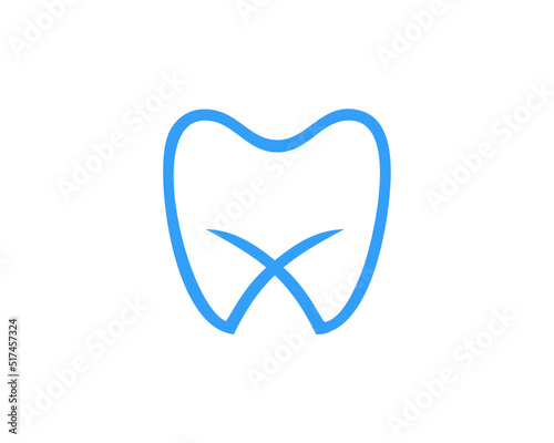 Dental Clinic Logo. Blue Shape Initial Letter X Linked with Tooth Symbol inside. Usable for Dentist, Dental Care and Medical Logos. Flat Vector Logo Design Ideas Template Element.