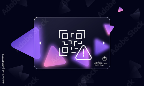 QR code with warning sign line icon. Encrypted Information, data, scan, scanner, follow the link, application. Technology concept. Glassmorphism style. Vector line icon for Business and Advertising