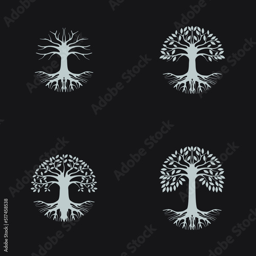 set of black and white trees
