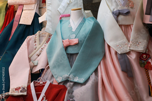 Mannequin wearing traditional korean hanbok in dongdaemun market