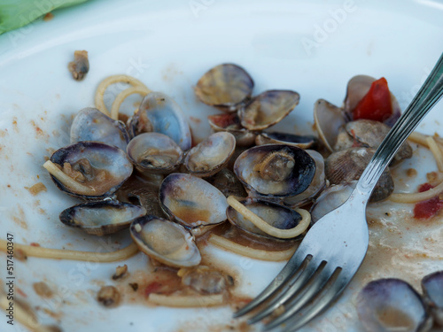 Italian spaghetti and clams made in naples photo