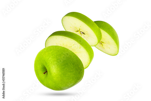 Wallpaper Mural Levitated green apple slices. Green juicy apple slices isolated on white background, clipping path Torontodigital.ca