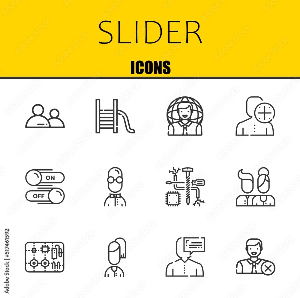 Fototapeta premium slider vector line icons set. user, slide and user Icons. Thin line design. Modern outline graphic elements, simple stroke symbols stock illustration