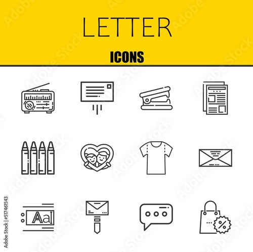 letter vector line icons set. news, message and stapler remover Icons. Thin line design. Modern outline graphic elements, simple stroke symbols stock illustration