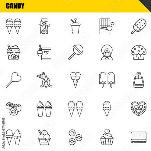 candy vector line icons set. ice cream, ice cream and lollipop Icons. Thin line design. Modern outline graphic elements, simple stroke symbols stock illustration