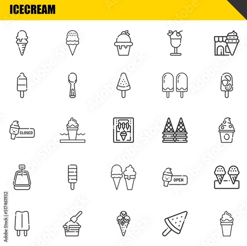 icecream vector line icons set. ice cream, popsicle and ice cream Icons. Thin line design. Modern outline graphic elements, simple stroke symbols stock illustration
