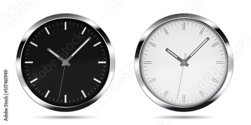 Flat design illustration of clock face in steel case with minute, hour and second hands. Collection of light and dark colors, vector