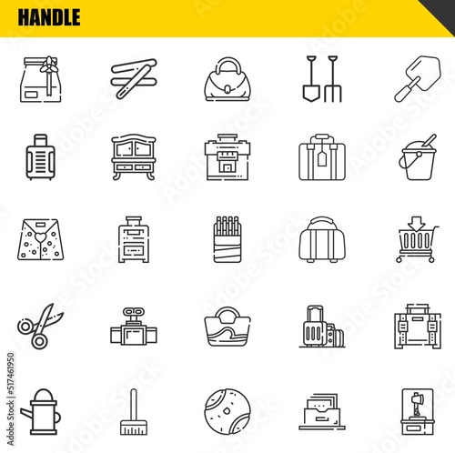 handle vector line icons set. paper bag, watering can and paper bag Icons. Thin line design. Modern outline graphic elements, simple stroke symbols stock illustration