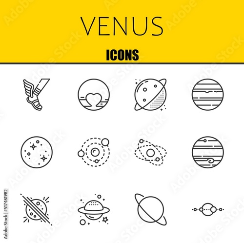 venus vector line icons set. hermes, pluto and planet Icons. Thin line design. Modern outline graphic elements, simple stroke symbols stock illustration