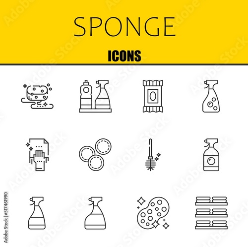sponge vector line icons set. sponge, window cleaner and makeup remover wipes Icons. Thin line design. Modern outline graphic elements, simple stroke symbols stock illustration