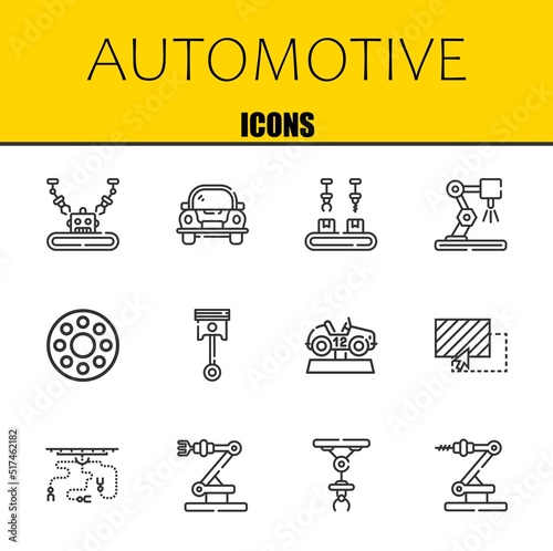 automotive vector line icons set. industrial robot, car and industrial robot Icons. Thin line design. Modern outline graphic elements, simple stroke symbols stock illustration