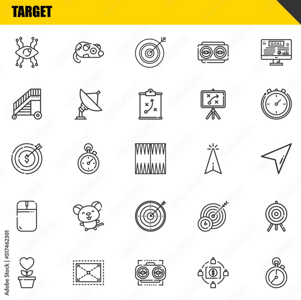 target vector line icons set. vision, growth and target Icons. Thin line design. Modern outline graphic elements, simple stroke symbols stock illustration target vector line icons set. vision, growth and target Icons. Thin line design. Modern outline graphic elements, simple stroke symbols stock illustration