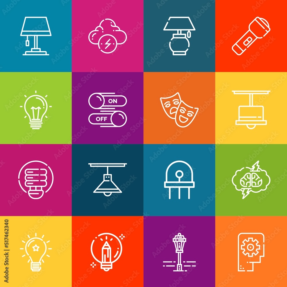 Modern thin line icons set of bulb elements. Premium quality outline symbol collection. Simple mono linear pictogram pack. Stroke vector logo concept for web graphics Modern thin line icons set of bulb elements. Premium quality outline symbol collection. Simple mono linear pictogram pack. Stroke vector logo concept for web graphics