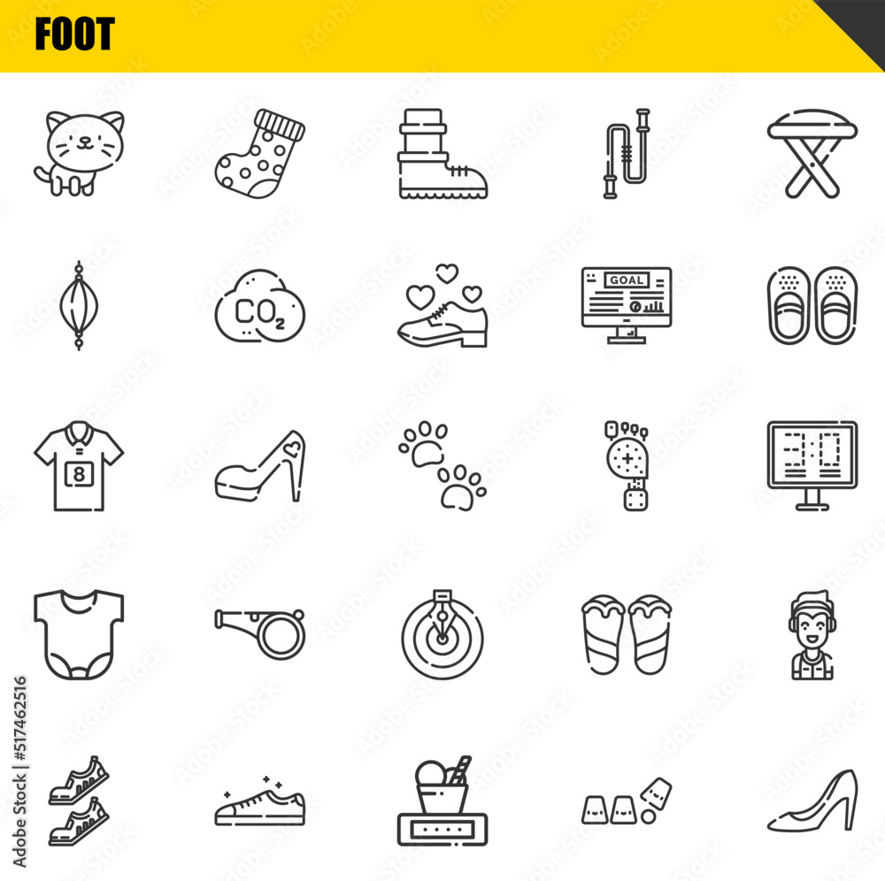 foot vector line icons set. cat, shoes and football jersey Icons. Thin line design. Modern outline graphic elements, simple stroke symbols stock illustration foot vector line icons set. cat, shoes and football jersey Icons. Thin line design. Modern outline graphic elements, simple stroke symbols stock illustration
