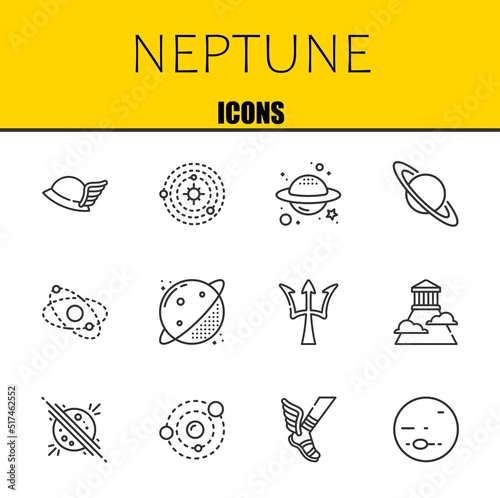 neptune vector line icons set. hermes, solar system and planet Icons. Thin line design. Modern outline graphic elements, simple stroke symbols stock illustration